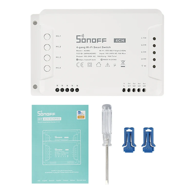 Sonoff-Wi-Fi Smart Switch Module Interlock Inching Controle de RF, Suporta EWeLink Alexa Google Home Alice, 4CH R3 4CH PRO R3 4 Gang
