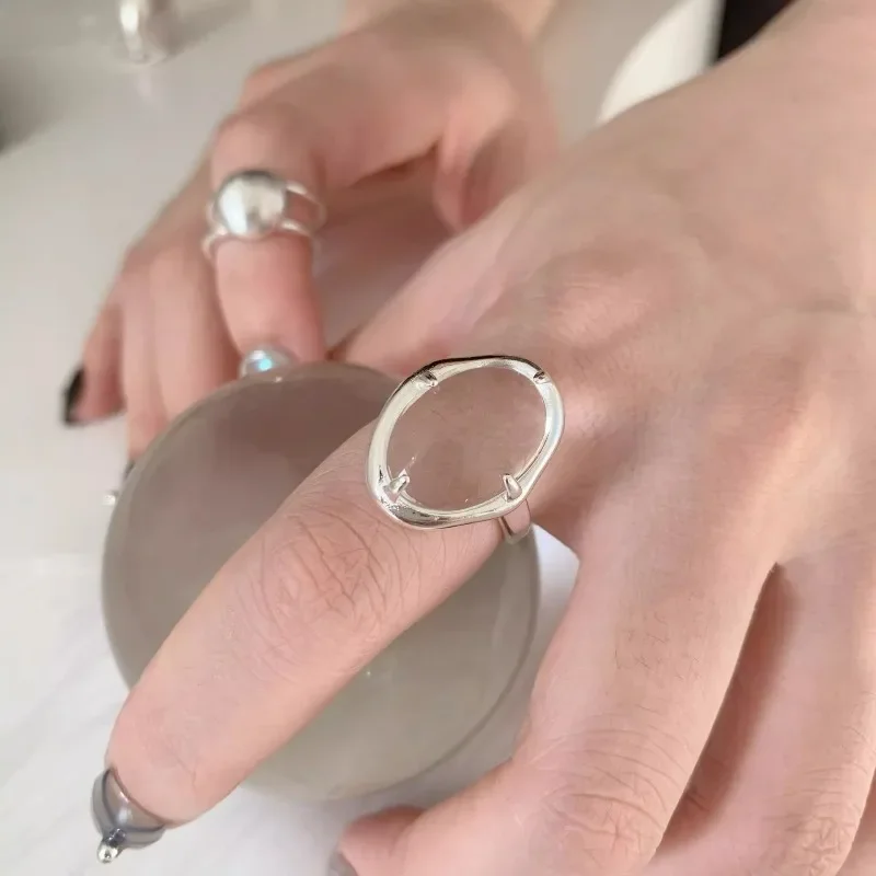 خواتم مفتوحة كريستال شفافة هندسية للنساء 2026 خاتم كريستال على الموضة الكورية الجديدة إكسسوارات مجوهرات جديدة حفلة هدية #5