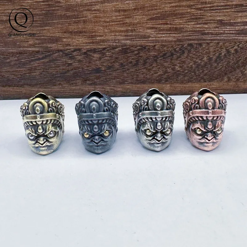 Mahakala Buddha Head Brass Lanyard Pendants Buddhism Paracord Beads Charms EDC DIY Umbrella Rope Bracelets Accessories Jewelry