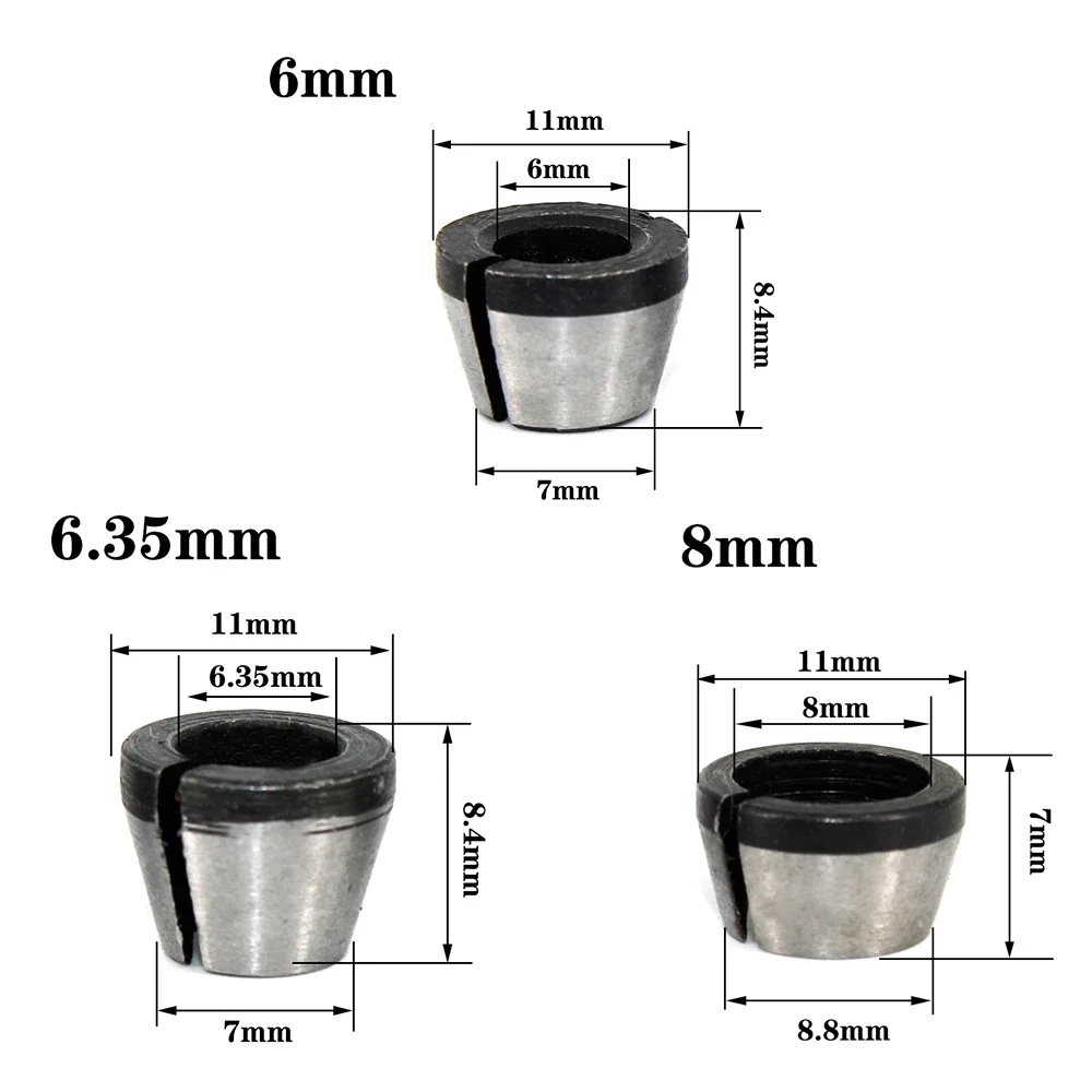 1pc 3 pcs set collet 6mm 6.35mm 8mm collets chuck Engraving Trimming Machine Electric Router Milling Cutter Accessories