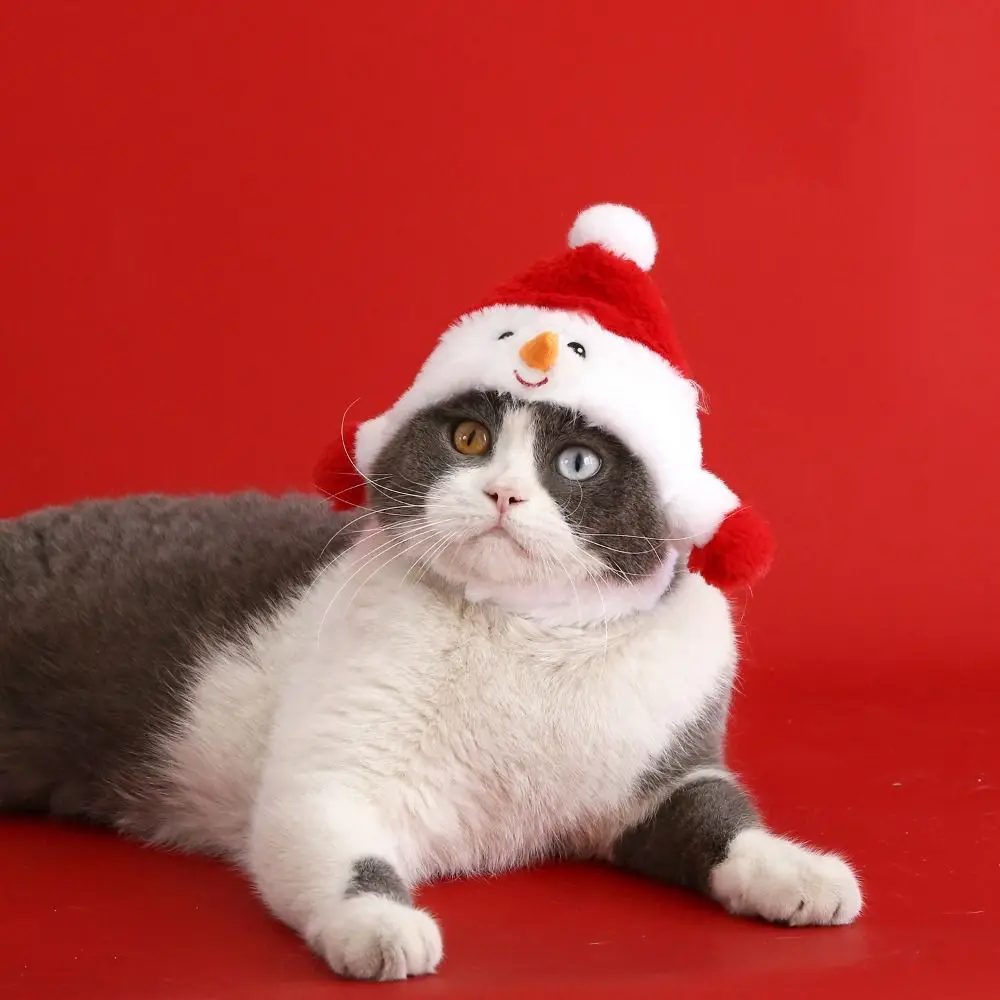 Decorative Soft Dog Christmas Hat Comfortable Adjustable Cat Santa Hat Plush Pet Christmas Snowman Hat New Year