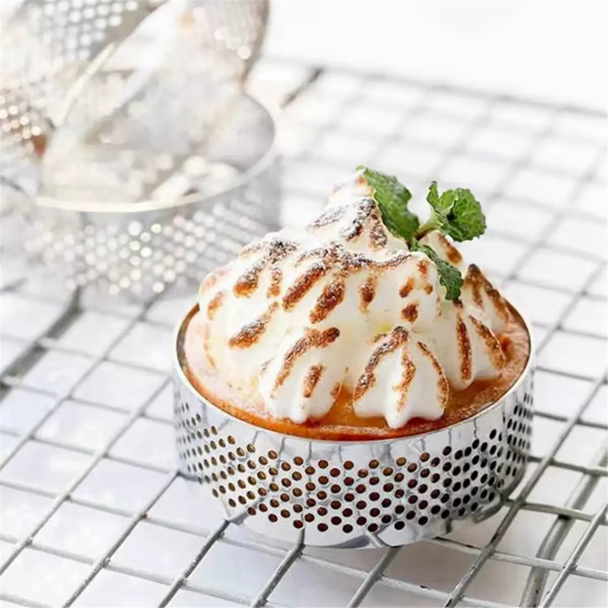 DT81 10Pcs 12cm Circular Tart Rings with Holes Stainless Steel Fruit Pie Quiches Cake Mousse Mold Kitchen Baking Mould Tool