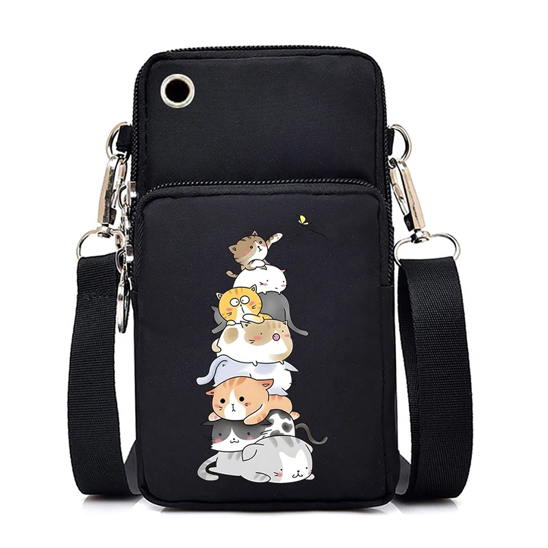 Funny Anime Cat Small Messenger Bag Hanging Neck Coin Purse Vertical Handbag Women Mobile Phone Bags Cartoon Small Crossbody Bag