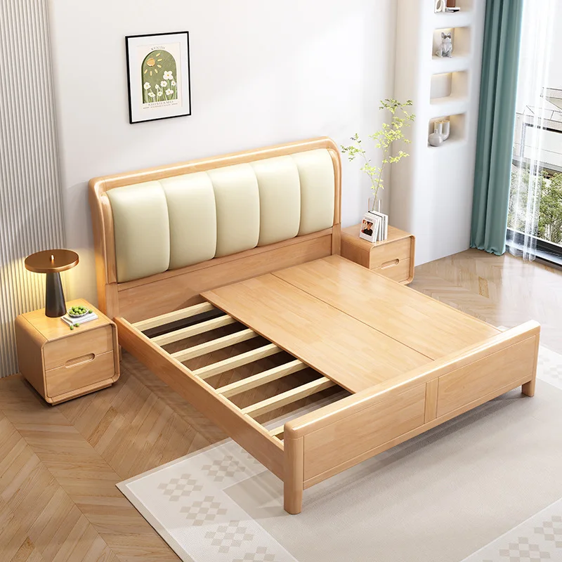Rubber wood solid wood double bed 1.8 meters upgraded thickened soft master bedroom bed 1.5 meters storage bed