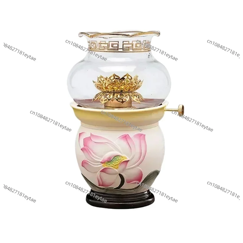Ceramic ink paint fairy windproof butter lamp Buddha lamp front Buddha lamp lotus