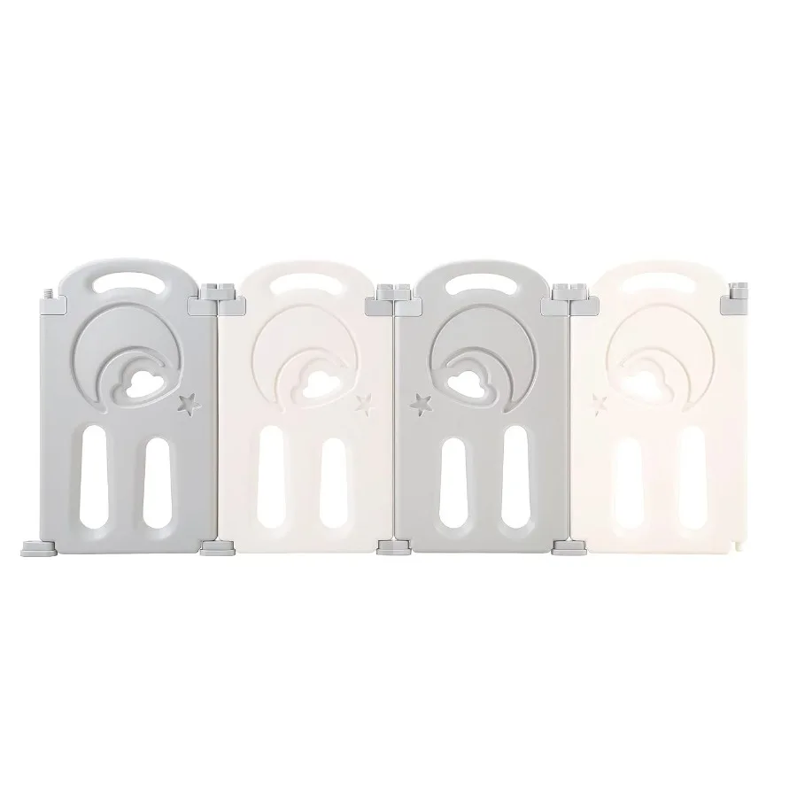 Cercadinho dobrável com extensão de 4 painéis para uso interno e externo inverno 2021 novo modelo em cinza branco portátil e fácil de configurar