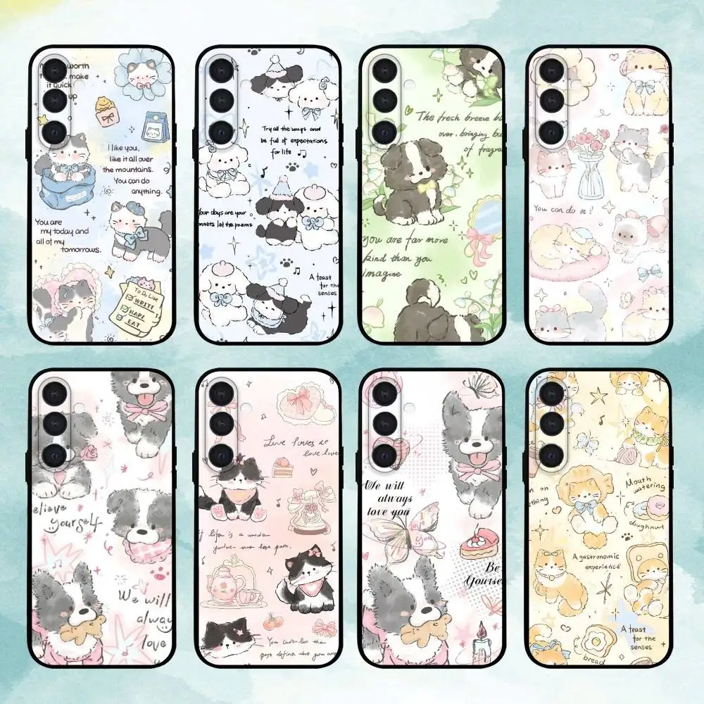 

Cute illustrated dog Phone Case For Samsung A73,A21s,A22,A31,A32,A52,A53,A71,A80,Soft Black Shell