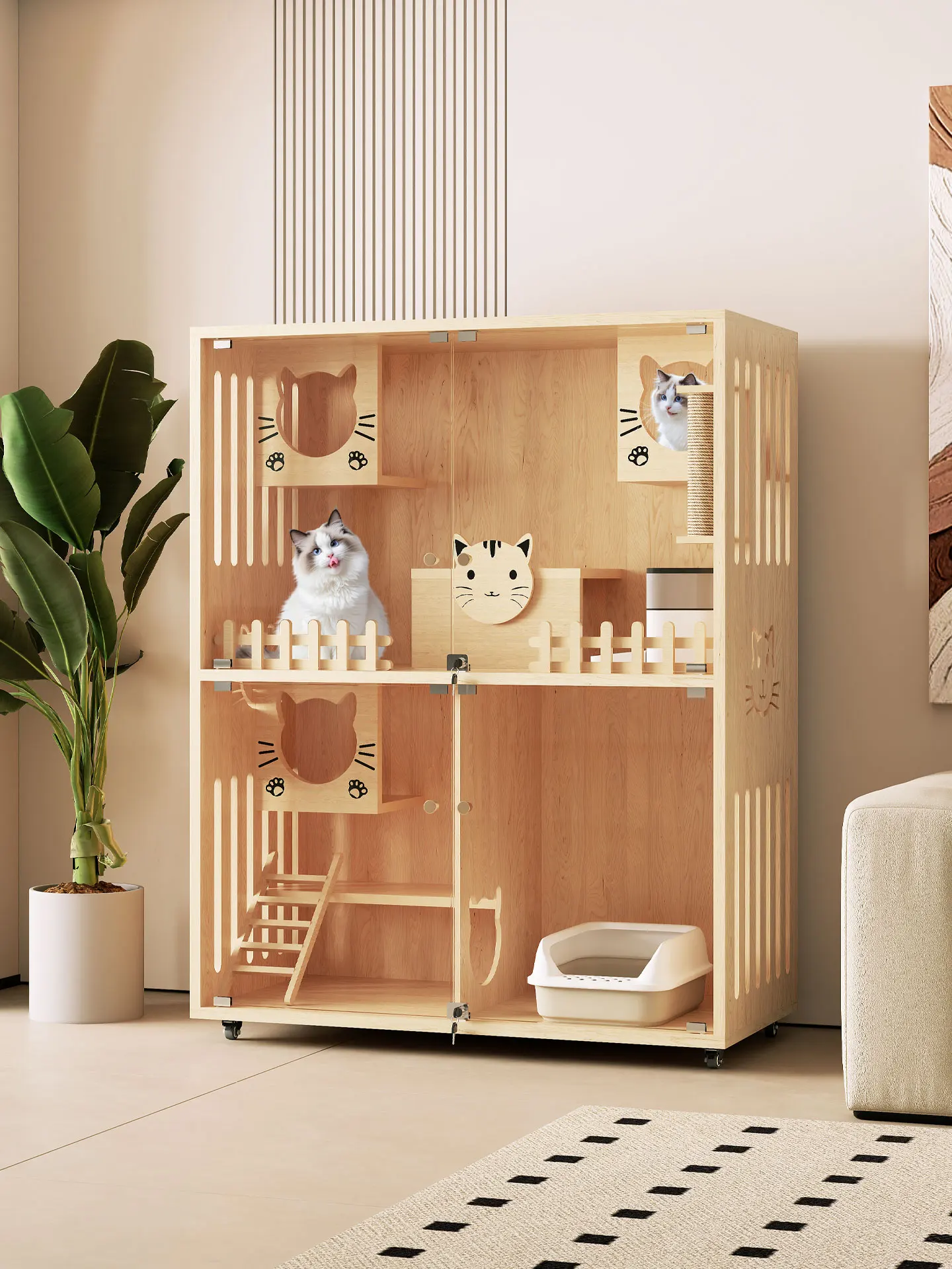 

Панорамная вилла для кошек, кошачий домик из цельного дерева, для дома, роскоши, не занимает места