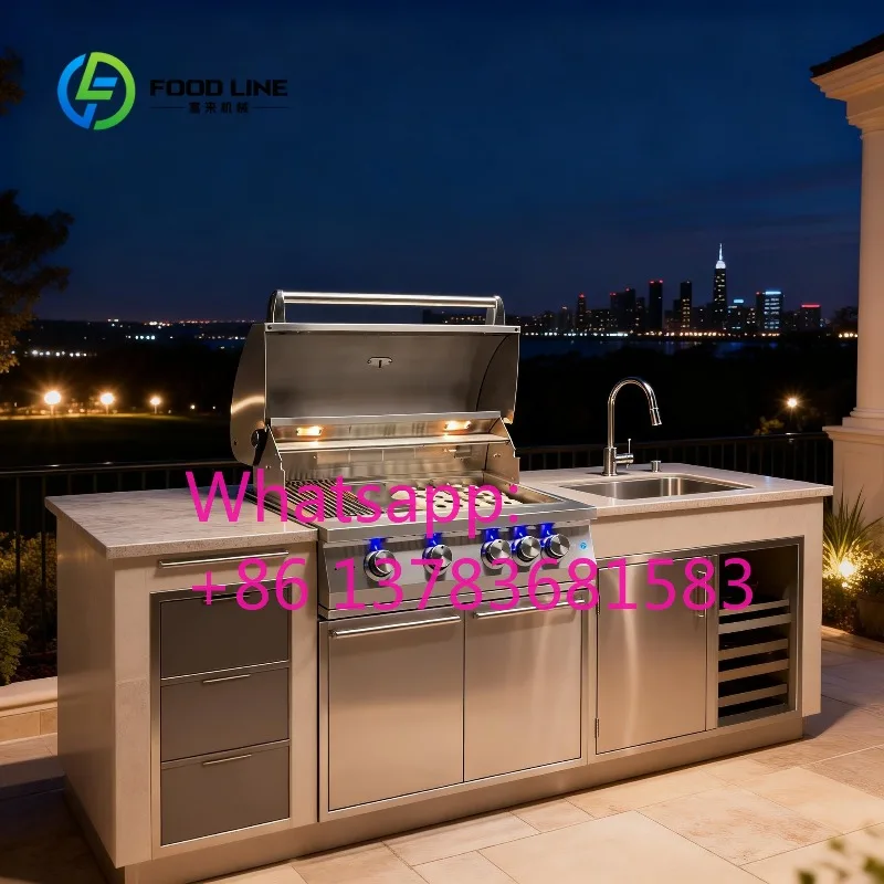 

Customized Stainless Steel Outdoor Kitchen Cabinet BBQ Grill Sink Beverage Fridge Combo Premium Outdoor Kitchen Furniture Set