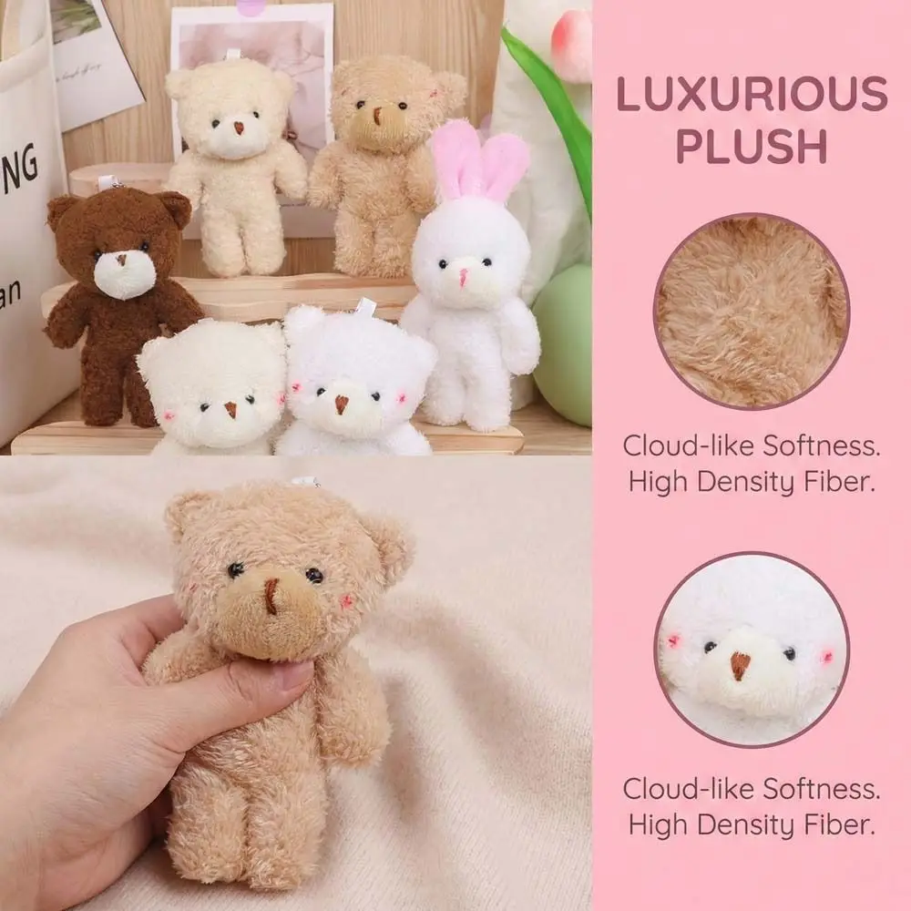 10Pcs Creative Cartoon Animal Little Bear Keyring Cute White Bear Keychain Soft Stuffed Bear Schoolbag Ornaments