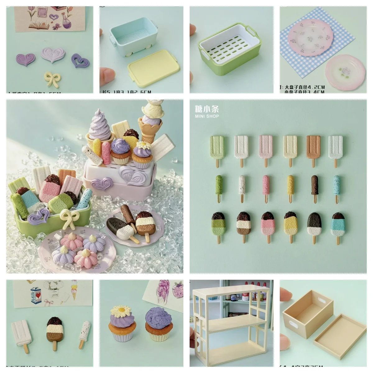 

Fast Shipping! 1:6 Korean Dopamine Mini Ice Cream Set: Strawberry, Sea Salt & Purple Vanilla Cones Floral Plate BJD Dollhouse