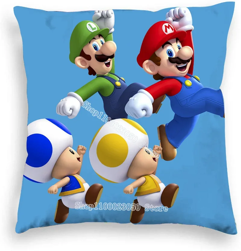 Mario Bros Pillow Case Super Mario Cartoon Cushion Cover Car Sofa Pillowcase Boys Room Fall Decor Home Textile Decorative Gifts