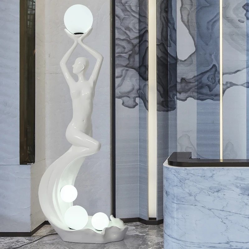 

Hotel Living Room Sculpture Designer Humanoid Statue Lamp Mermaid Art Sculpture Floor Lamp