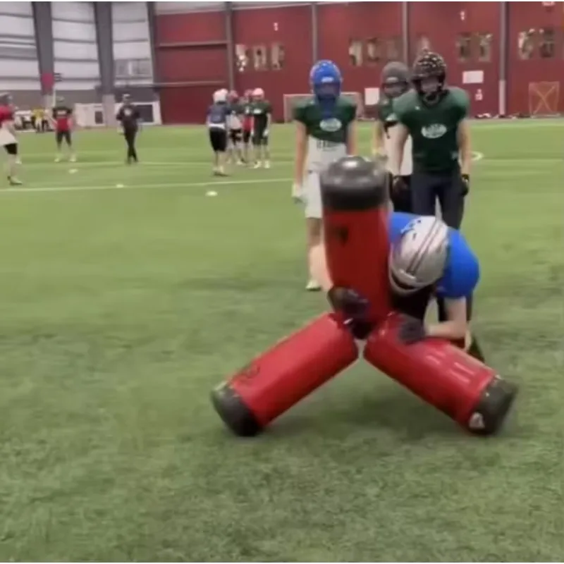 Sprzęt do treningu rugby dla juniorków, 4-kierunkowy tackler, sprzęt do futbolu z kolumną do touchdowu i kartą.