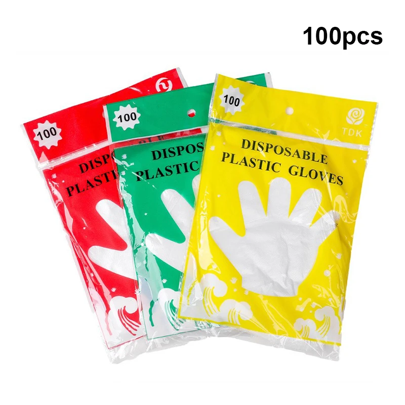 100pcs Food Grade Disposable Plastic Gloves Transparent Household Products Disposable Gloves Durable Kitchen 24.5*13.5CM