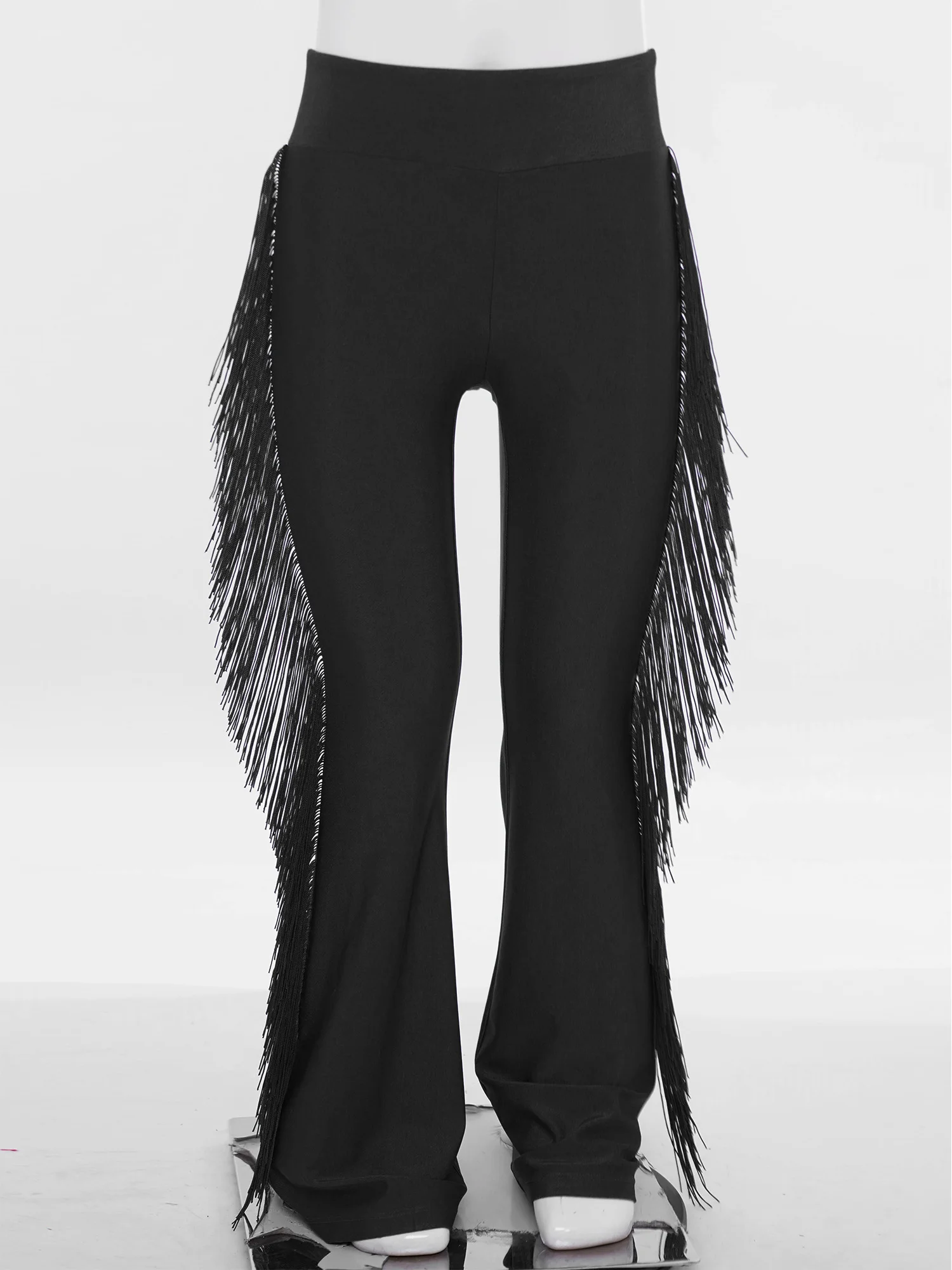 어린이 소년 라틴 댄스 바지와 Tassels 벨 바닥 바지 탄성 허리 차차 룸바 댄스 공연 의상