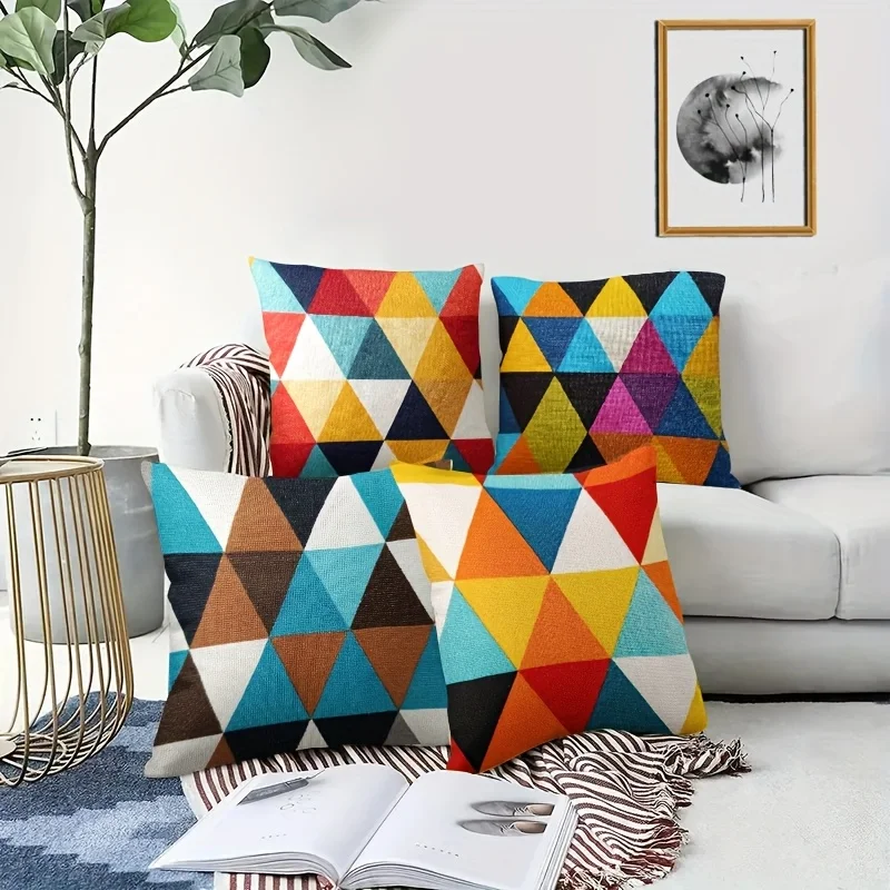 Colored triangular patchwork digital printing pillow cover Short plush Suitable living rooms bedrooms sofas throw cushion cover