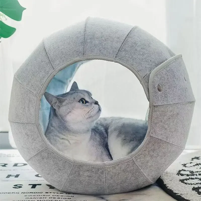 Modern style interactive felt semi-closed cushion foldable cat hole bed multi-functional cat hole bed