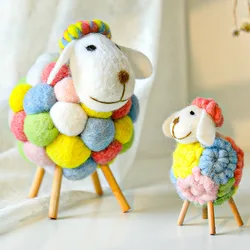 Na stół Mini Ornament owca figurki miniaturowe wełna filc Lamb śliczne zabawki dekoracja na biurko elementy wyposażenia domu Kid prezenty