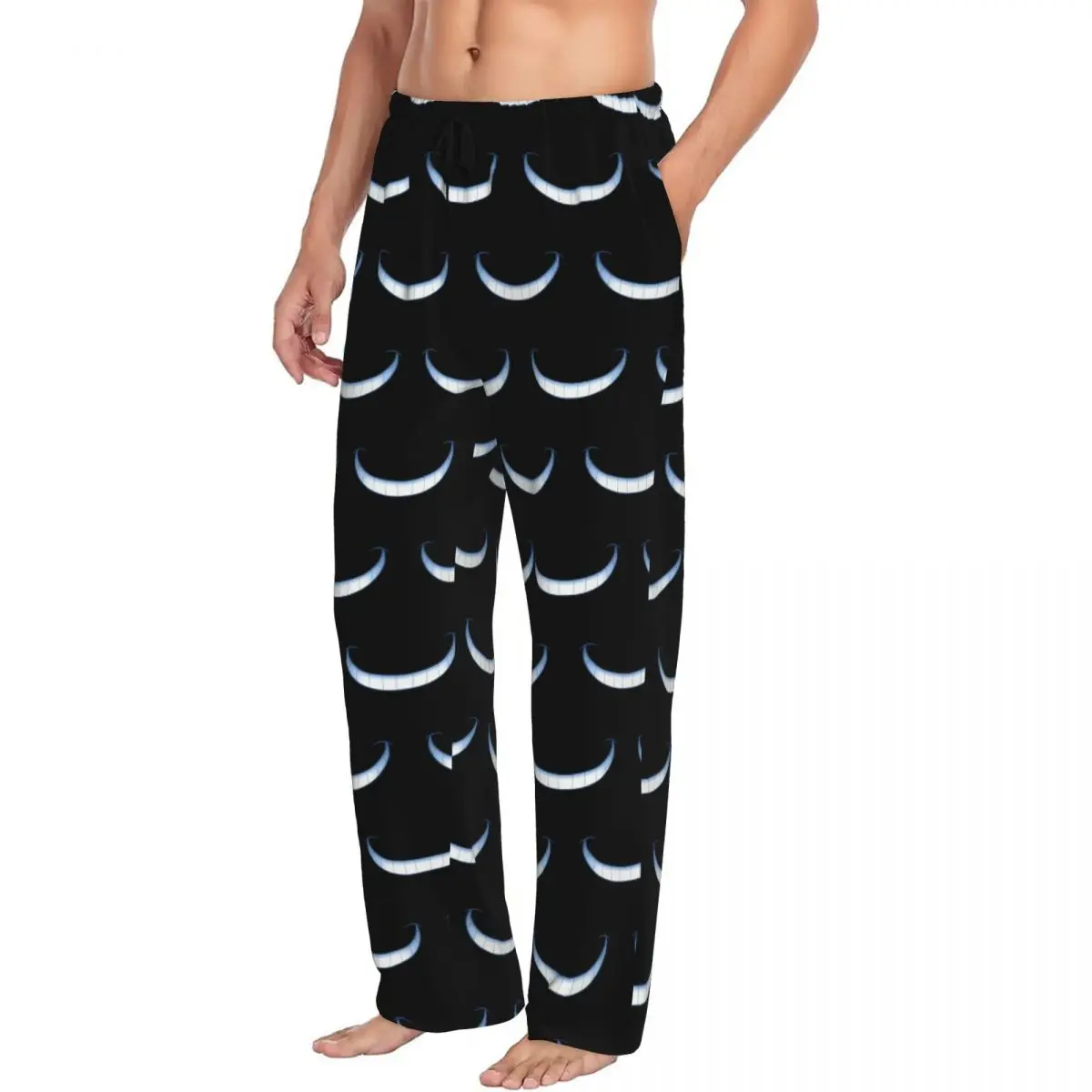 Custom Smiling In The Dark Pajama Pants Sleepwear for Men Elastic Waistband Cheshire Cat Sleep Lounge Bottoms with Pockets