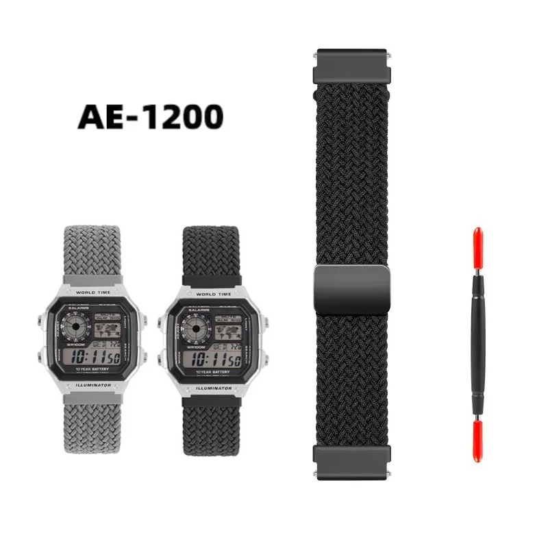 Woven Nylon Strap For Casio G-Shock AE-1200WH/1300/1000 A159 A158W A168 / F91w AE1200 Loop Magnetic Clasp Men Bracelet Watchband