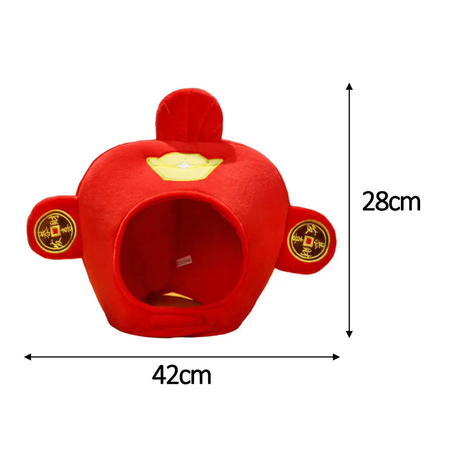 God of Wealth Hat Soft Plush Hat China Year Photo Props Dress up Cap Red Novelty Yuanbao Hat Ingots Hat for Holiday Role Play