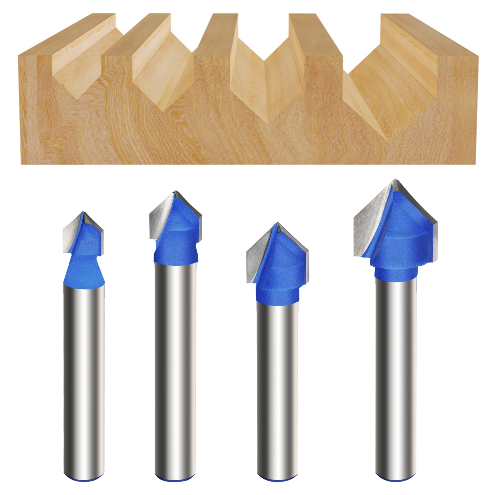 

4PCS 90 Degree V Type Slotting Cutter Router Bits 6.35mm Shank CNC Solid Woodworking Milling Cutter Carving Grooving Tools