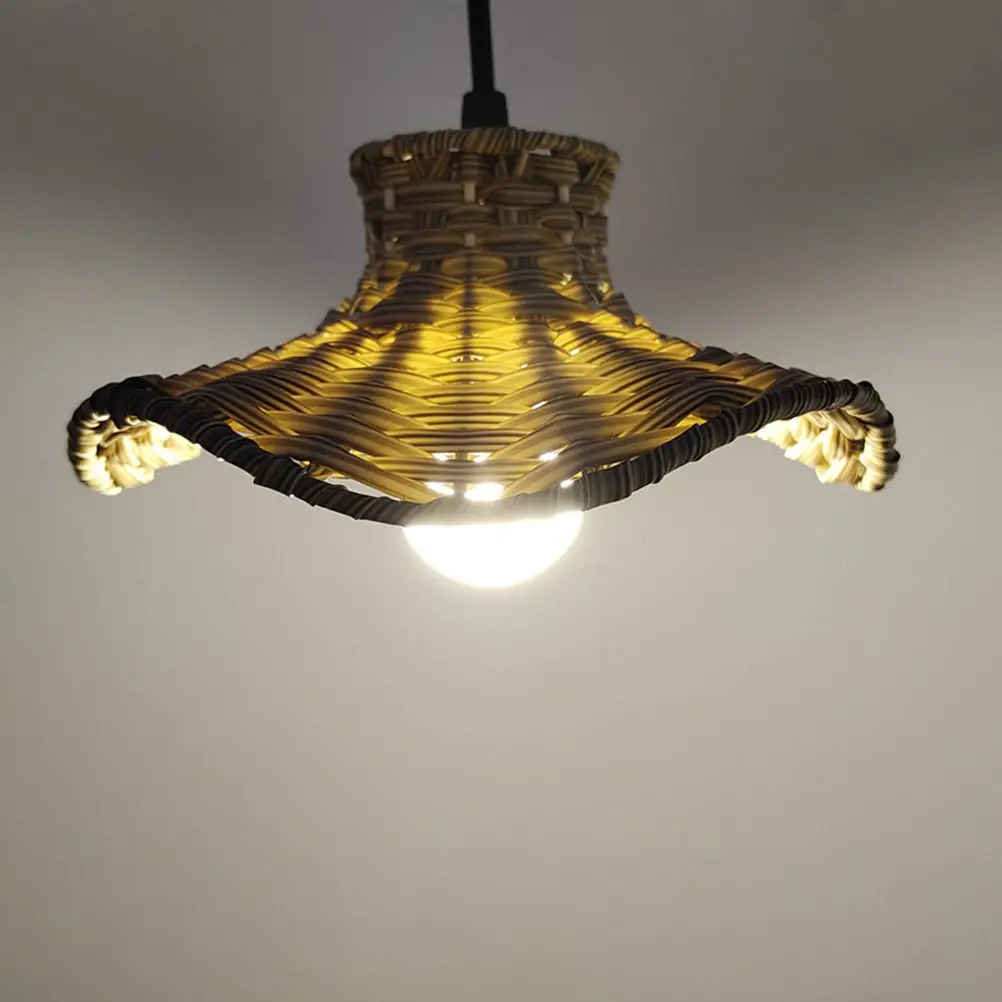 Vintage Style Imitation Rattan Lampshade Pendant Light Shade Replacement Lamp Cover Rustic Decorative Lamp Shade