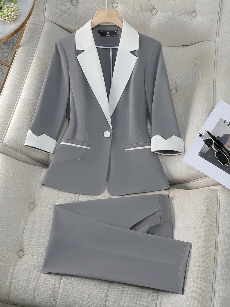 Primavera estate verde grigio kaki Ladies Blazer Pant Suit donna donna Business Work Wear Solid Jacket e pantaloni 2 pezzi Set