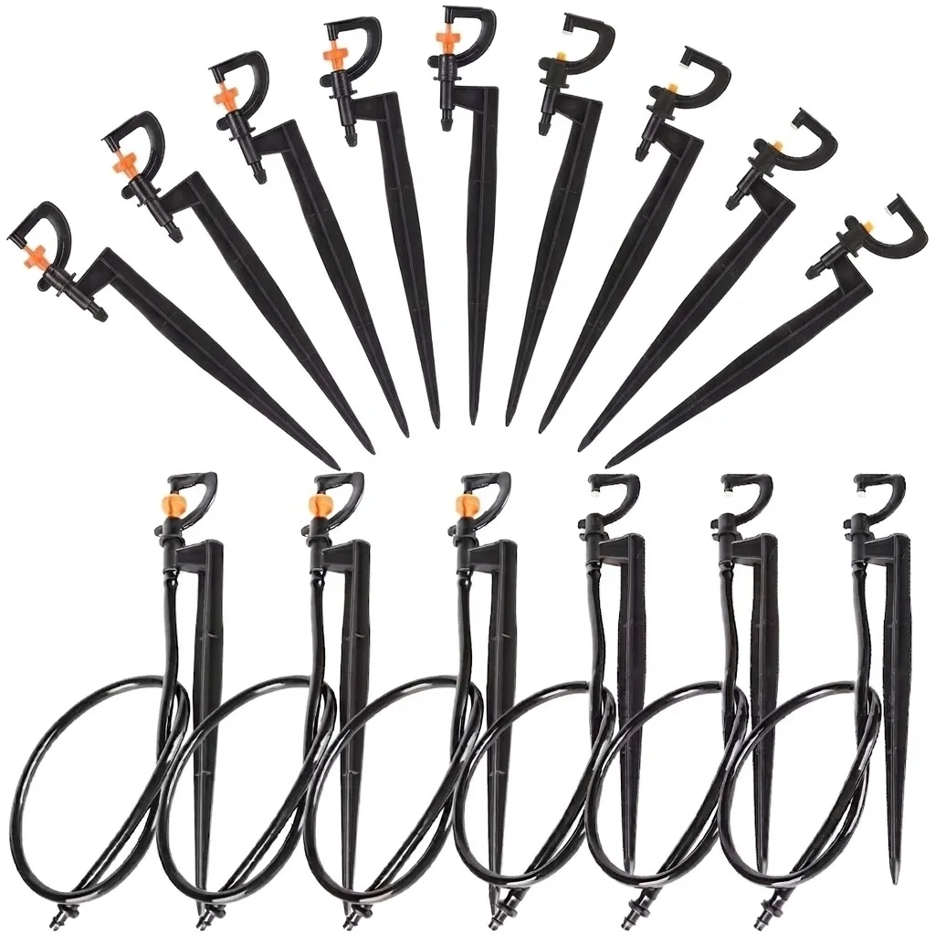 5pcs 360 Rotating Micro Watering Irrigation Sprayer on 20cm Stake with 1 4 Barb Connector for Lawn Farm Greenhouse Plant Care