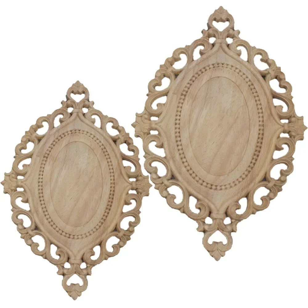 2PCS Wood Applique Circular Plate Door Heart Flower Cabinet Decorative Ornaments Figurines Miniatures Home Decor Figurine