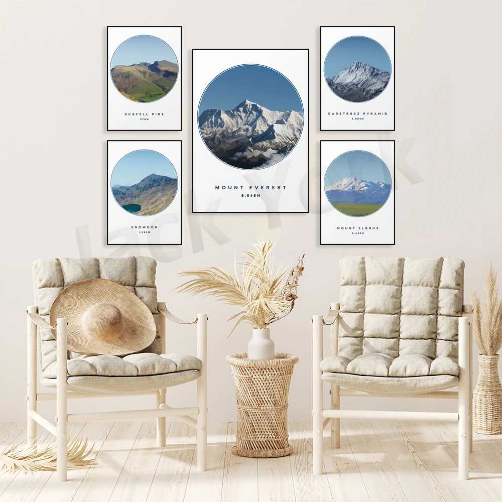 Aconcagua,Scafell Pike,Carstensz Pyramid, Denali, Snowdon,  Mountain Print,  Travel Poster, Seven Summits, South America