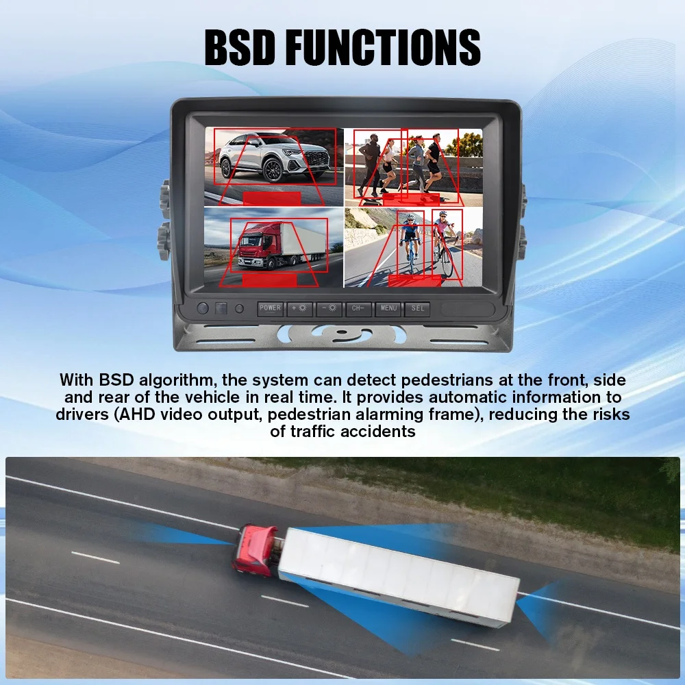 7 Inch LCD Display Screen Car TV Bus Monitor 360 Bird View Backup Camera For Truck Security System Blind Spot Detection