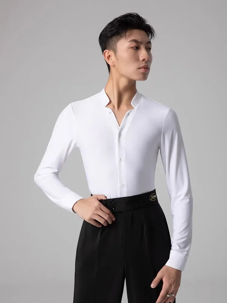 Adult New Latin Dance Dress Men's Modern Dance Long Sleeve Top Performance Dress