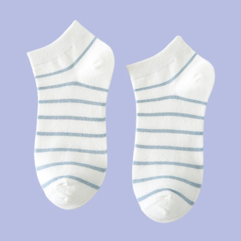 5/10 Pairs Early Spring New Arrival All-match Shallow Mouth Socks Fresh Blue Flower Striped College Style Boat Socks 2024 Socks