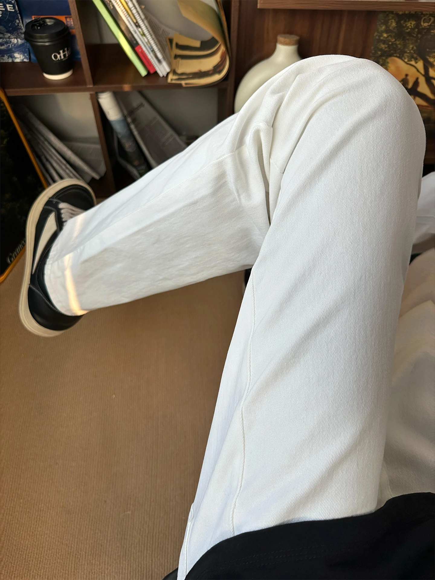 

Cleanfit American Sle White Jeans Men's Slim Fit Lengthening Legs High Waist Denim Pants Straight Leg Narrow Version