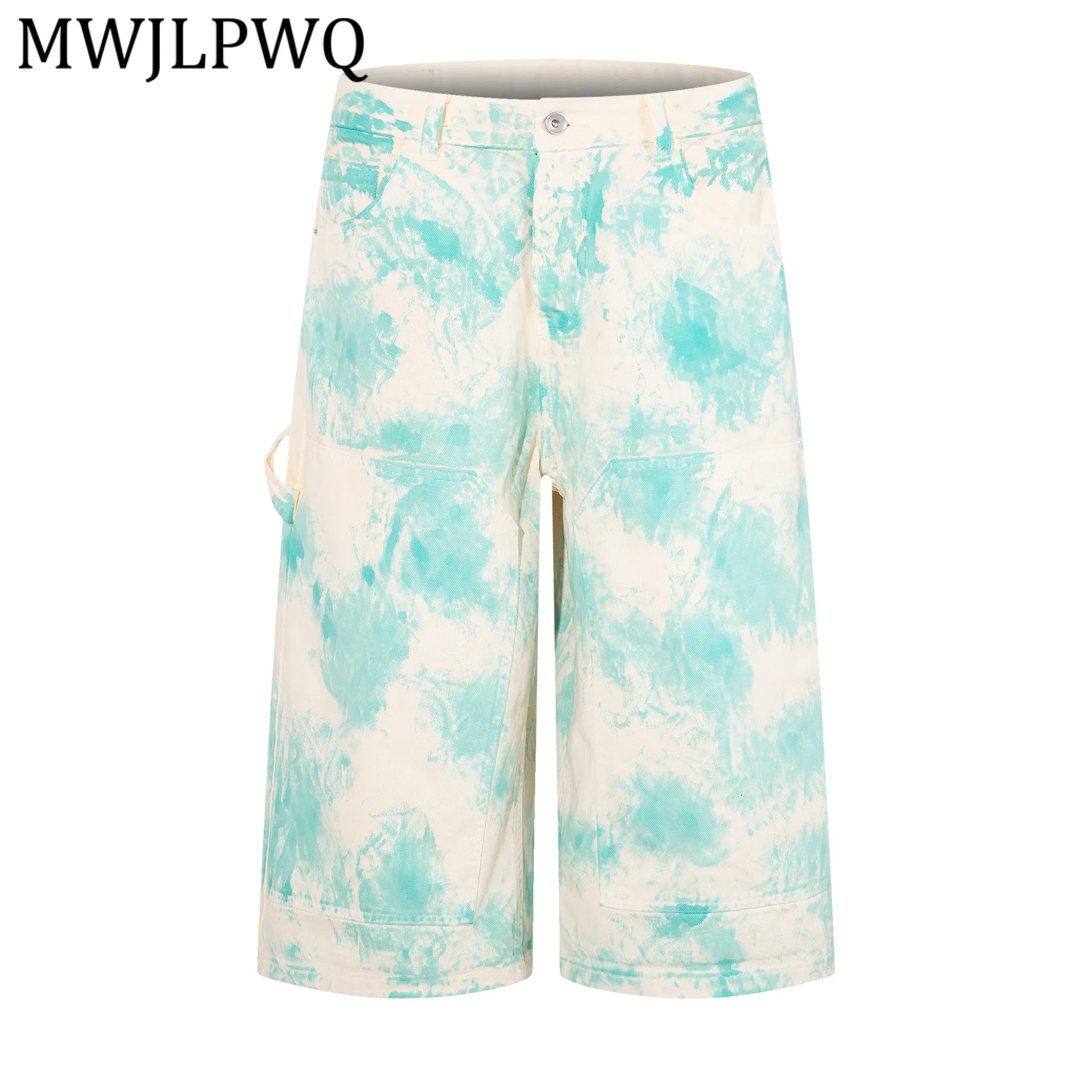 

MWJLPWQ 2026 Summer New Street Pattern Shorts Men's American Style Unique Design Unisex Casual Loose Fit Wide Leg Pants 15338