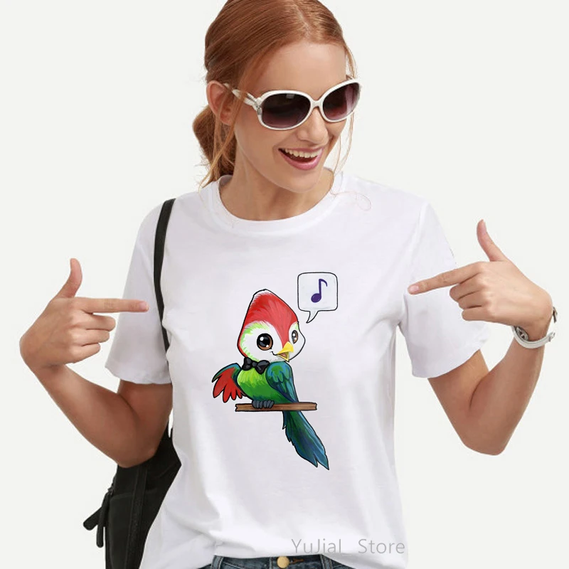 Watercolor Cockatiel Parrot Bird Print Women\'S T-Shirt Funny Avocado T Shirt Femme Harajuku Kawaii Clothes White Tshirt Female