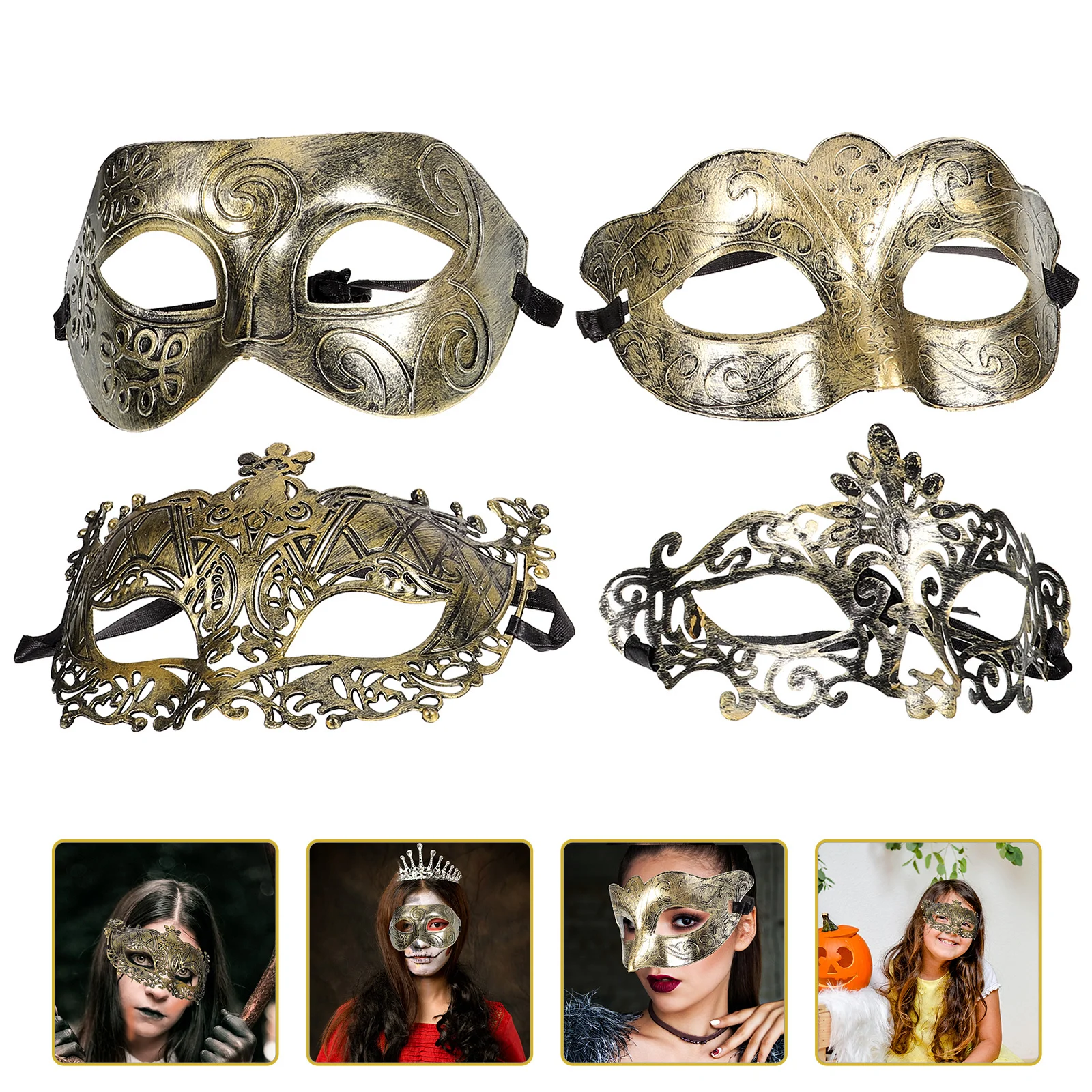 

4pcs Retro Vintage Crown Mask Plastic Face Pieces For Halloween Masquerade Party Cosplay Costume Decor Photography Prop
