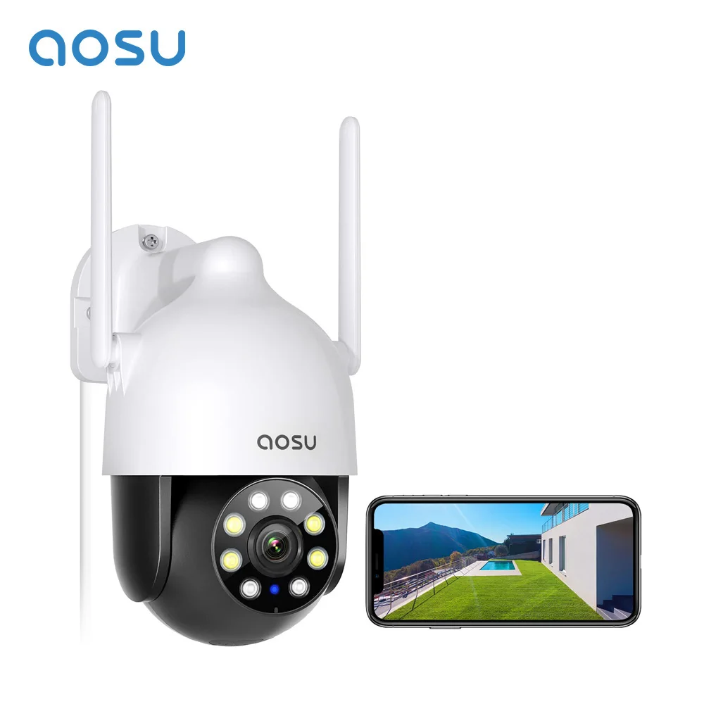 AOSU 3MP WiFi Security Dome Camera Outdoor Wireless PTZ Spotlight Surveillence Camera 2-Way Talk Color Night Vision CCTV Cam