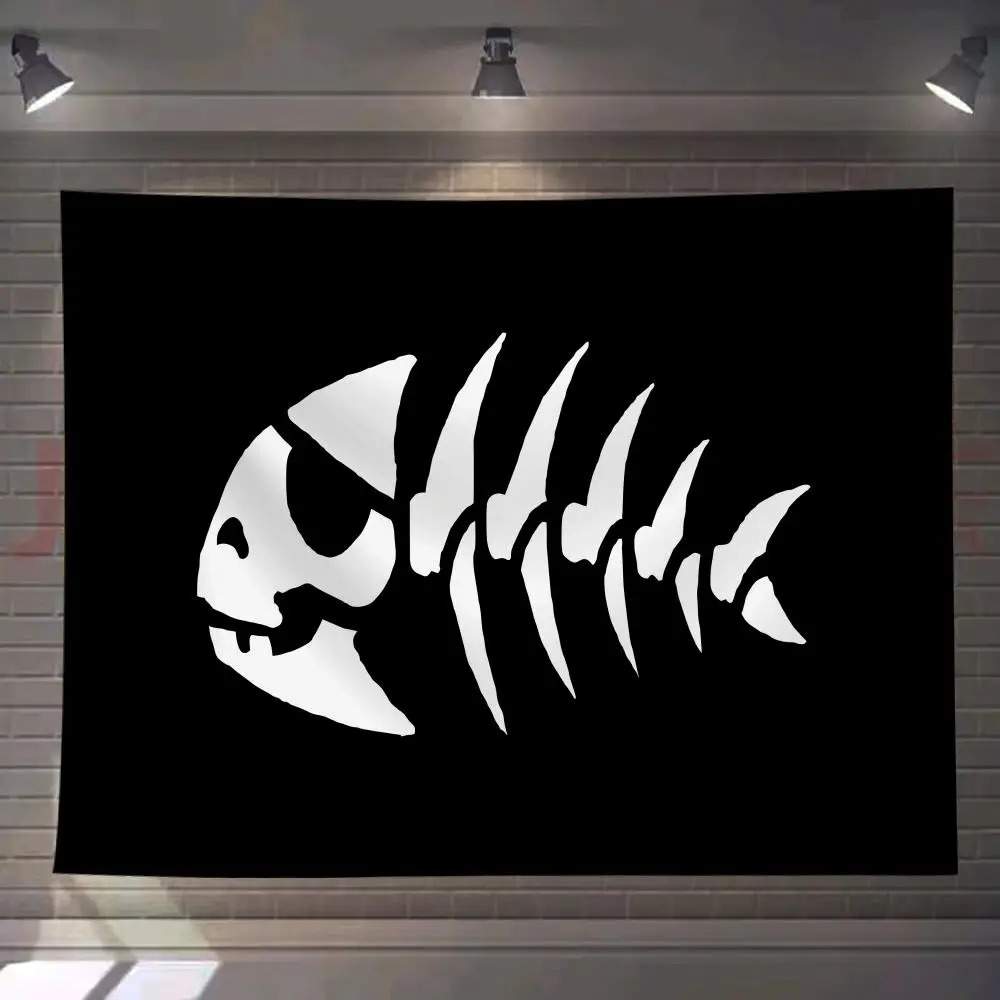 

Black Pirate Fish Tapestry Custom Living Bedroom Party Dormitory Interior Wall Bohemian Decoration Attached Clip