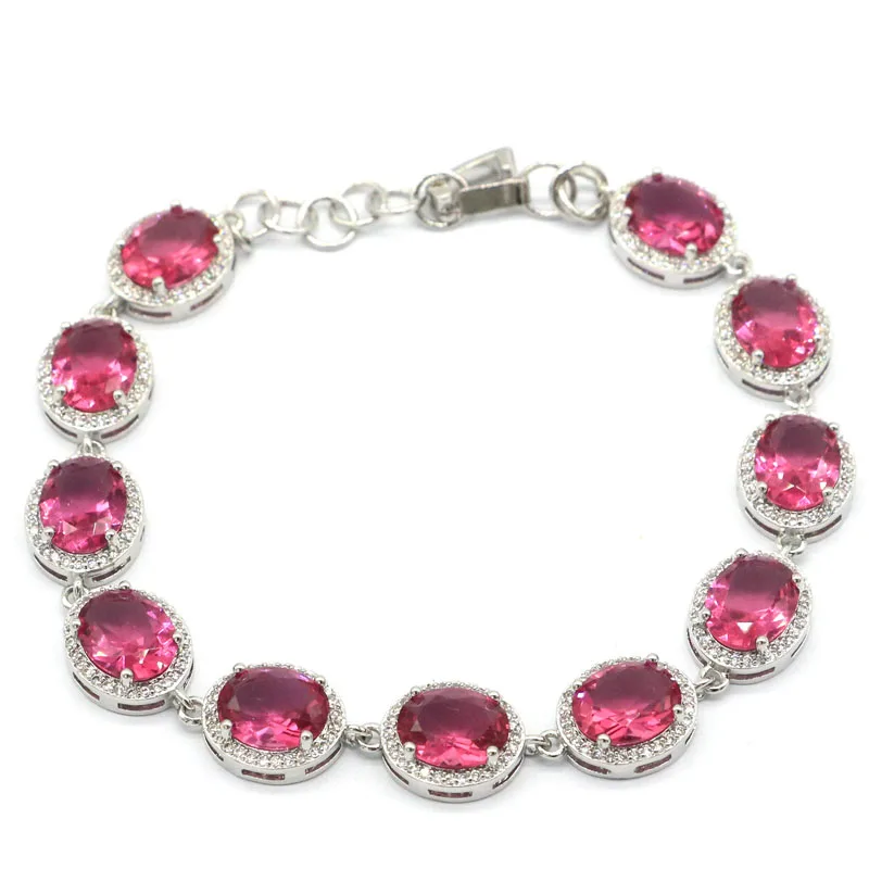 Buy 7 Get 1 Free 13x11mm Gorgeous16.8g Pink Tourmaline Red Rubies White CZ Fashion Jewelry Bracelet Length 7.0-9.0inch