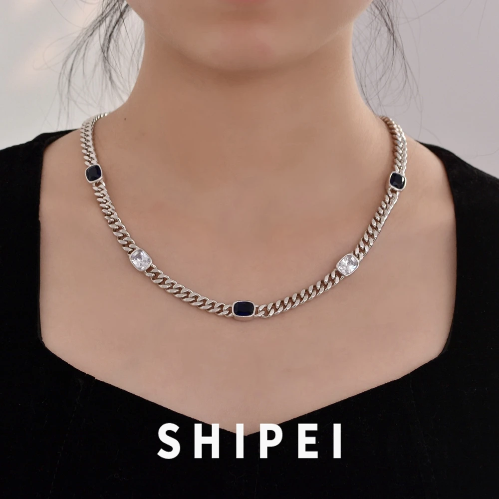 SHIPEI Luxury 925 Sterling Silver 2.5CT Sapphire Gemstone Miami Cuban Chain Necklace Pendant Fine Jewelry for Women Wholesale