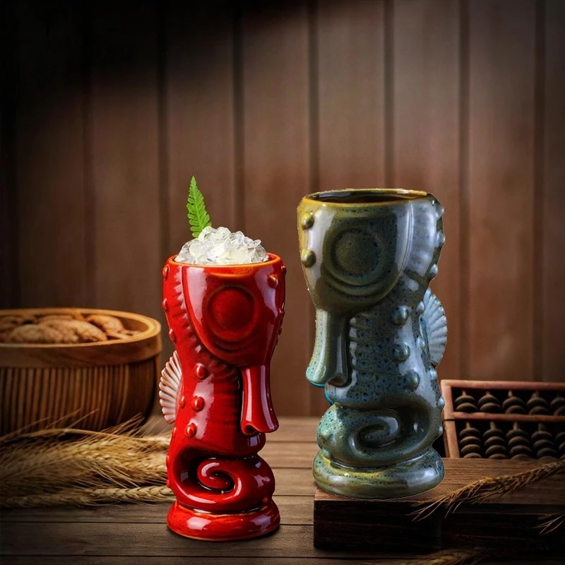 

1pcs Ceramic Hawaiian Creative Tiki Bar Mug Cocktails Glasses Halloween Personalized Wine Cup Ceramic Beverage Mug Featured Gift