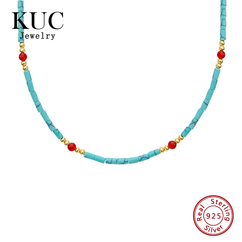 beach-vacation-925-sterling-silver-faddish-natural-red-agate-and-turquoise-beaded-necklace