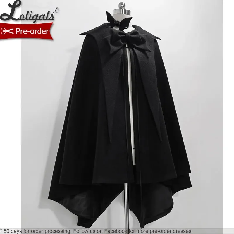 

Gothic Lolita Cape Retro Medieval Prince Black Poncho Coat Pointed Lapel Collar ~ Reverse Luo Lan by Princess Chronicles