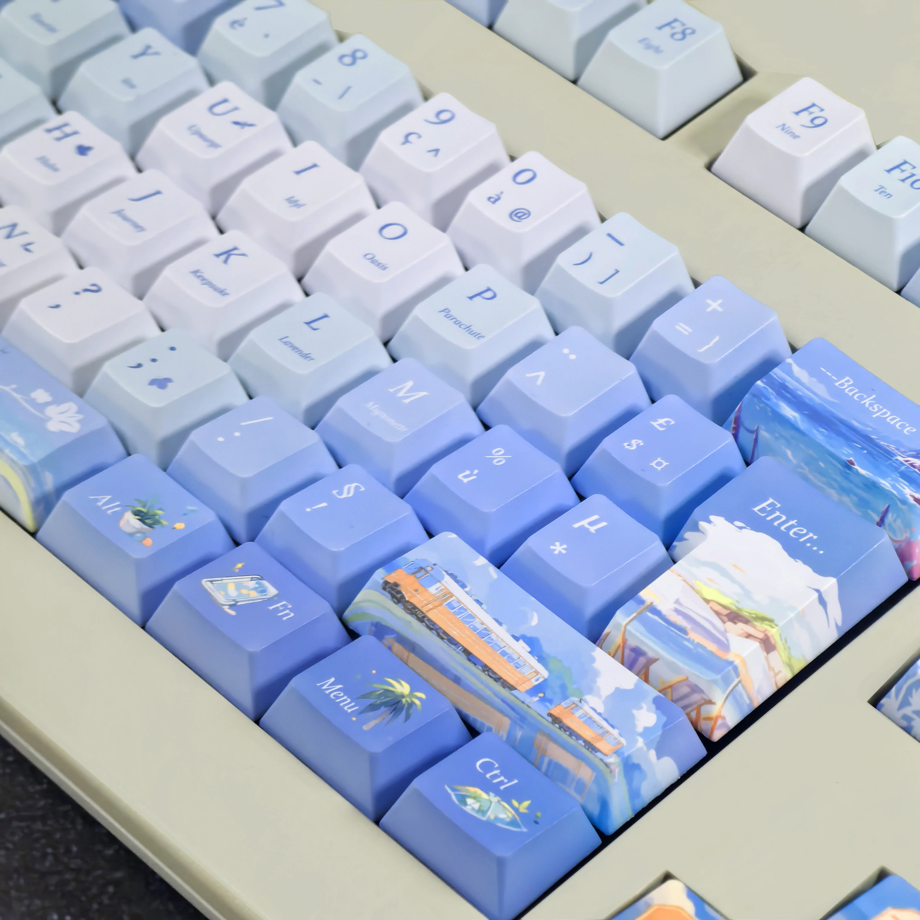 Teclas francesas Iso Azerty, cereza azul Pbt 2,25/2,75U, barra espacial, diseño Alice, teclas que persian el tema fresco del verano