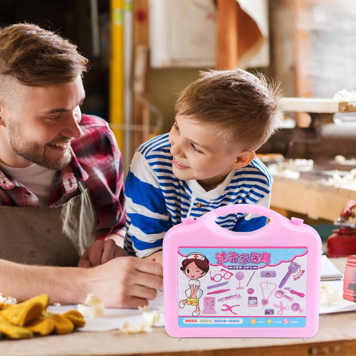 Estetoscopio de simulación rosa, conjunto médico para niños, madera respetuosa con el medio ambiente, juego de simulación duradero, diversión educativa