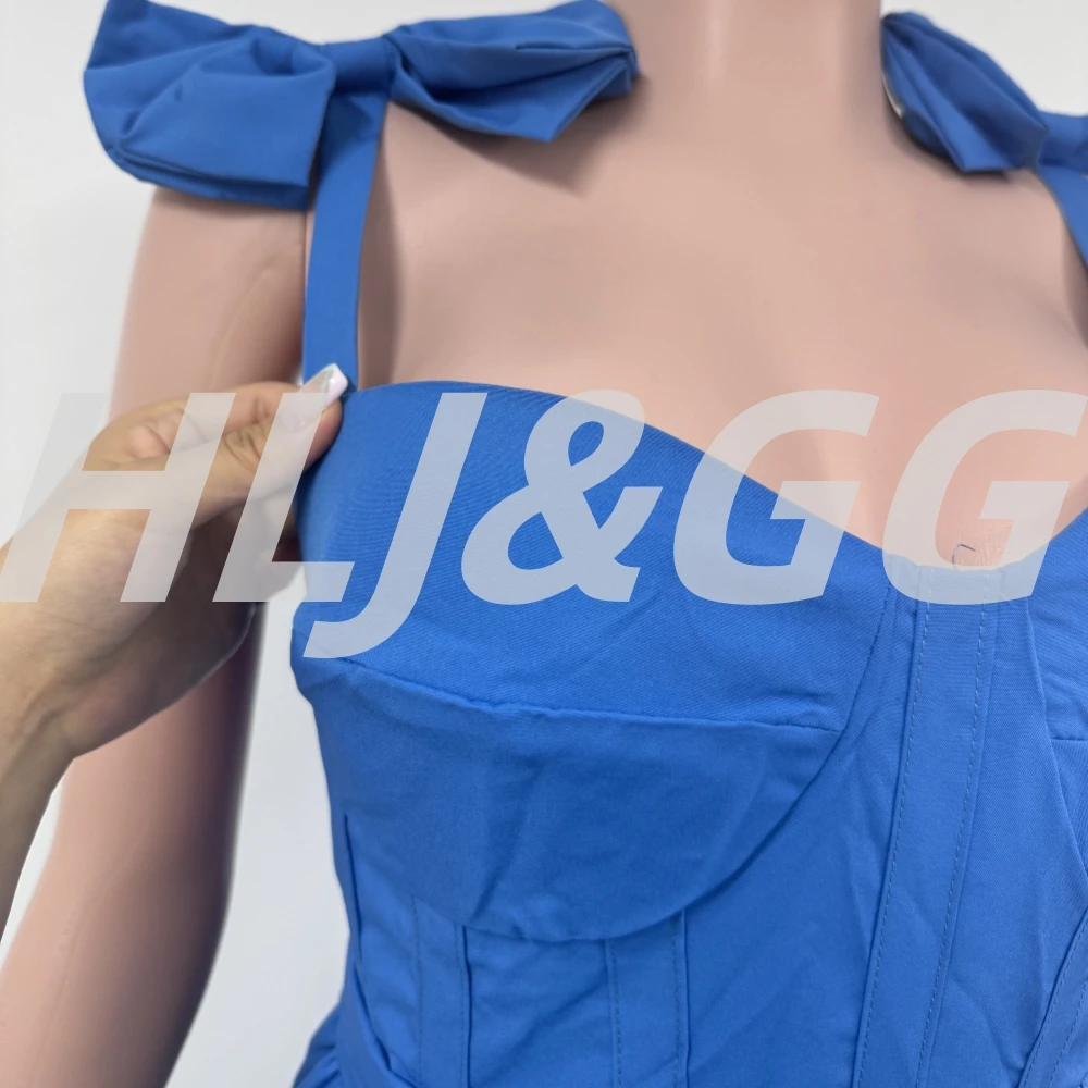 HLJ Sexy Bow Ruffles Patchwork Long Dresses Women Spaghetti Strap Sleeveless Backless Maxi Dress Female Clubwear Vestidos New