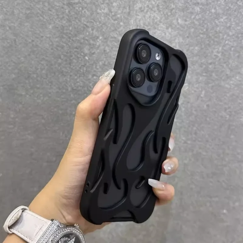 Matte hollow flame heat dissipation silicone case for iPhone 16 15 14 13 12 11 Pro Max Plus full scratch-proof soft phone cover image 2